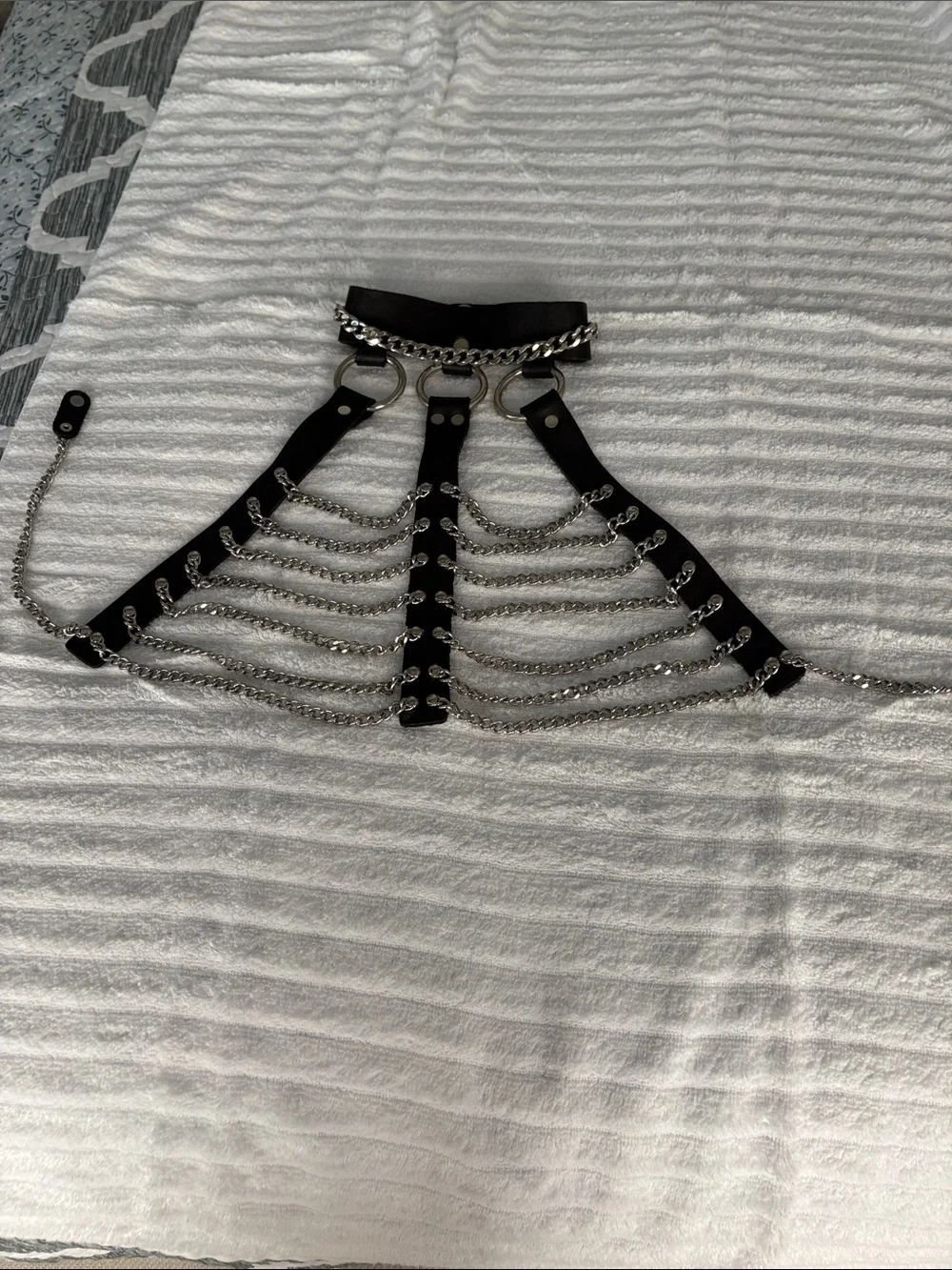 Black real Leather Chain halter. Made of thick leather and everything is rivited